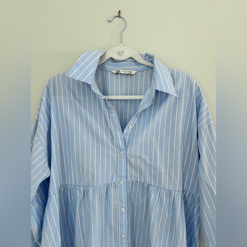 Zara blue pinstripe shirt dress tunic size Large - Picture 3 of 16